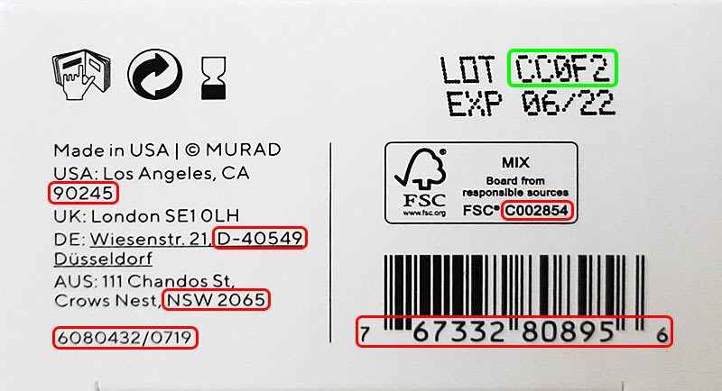 Косметика производителя Murad Skin Research Laboratories, Inc. и бренда Murad